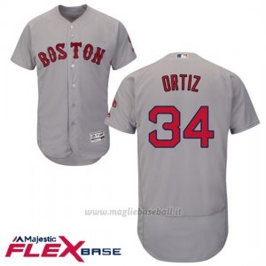 Maglia Baseball Uomo Boston Red Sox 34 David Ortiz Grigio Autentico Collezione Flex Base