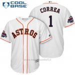 Maglia Baseball Uomo Houston Astros 2017 World Series Campione Carlos Correa Bianco Cool Base