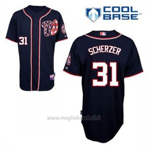 Maglia Baseball Uomo Washington Nationals Max Scherzer 31 Blu Blu Alterner Cool Base