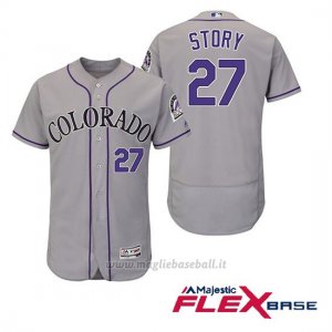Maglia Baseball Uomo Colorado Rockies Colorado Rockie 27 Trevor Story 27 Grigio Flex Base