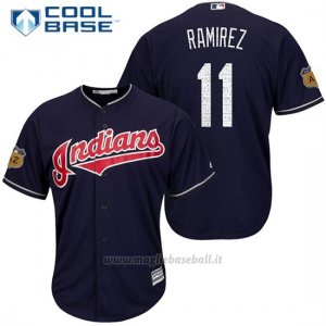 Maglia Baseball Uomo Cleveland Indians Jose Ramirez 11 Blu 2017 Allenamento Primaverile Cool Base Giocatore