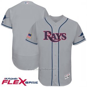 Maglia Baseball Uomo Tampa Bay Rays 2017 Estrellas y Rayas Grigio Flex Base