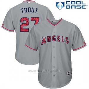 Maglia Baseball Uomo Los Angeles Angels 2017 Estrellas y Rayas Mike Trout Grigio Cool Base