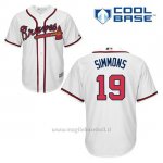 Maglia Baseball Uomo Atlanta Braves 19 Andrelton Simmons Bianco 1ªCool Base