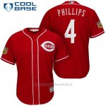 Maglia Baseball Uomo Cincinnati Reds Brandon Phillips 4 Scarlet 2017 Allenamento Primaverile Cool Base Giocatore