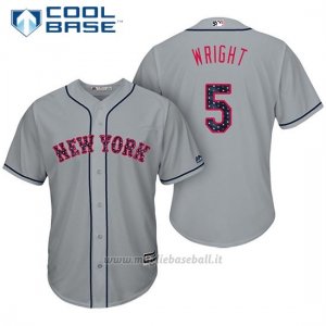 Maglia Baseball Uomo New York Mets 2017 Estrellas y Rayas David Wright Grigio Cool Base
