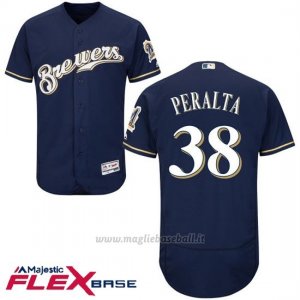 Maglia Baseball Uomo Milwaukee Brewers Wily Peralta Blu Autentico Collezione Flex Base