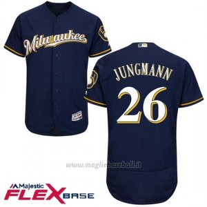Maglia Baseball Uomo Milwaukee Brewers Taylor Jungmann Blu Autentico Collezione Flex Base Custom