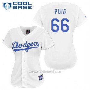 Maglia Baseball Uomo Los Angeles Dodgers Yasiel Puig 66 Bianco Cool Base