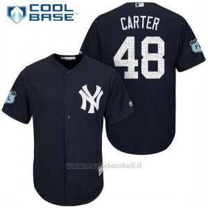 Maglia Baseball Uomo New York Yankees Chris Carter Blu 2017 Allenamento Primaverile Cool Base
