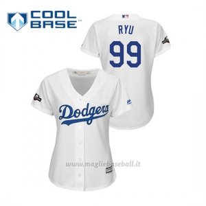 Maglia Baseball Donna Los Angeles Dodgers 99 Hyun Jin Ryu 2019 Postseason Cool Base Bianco