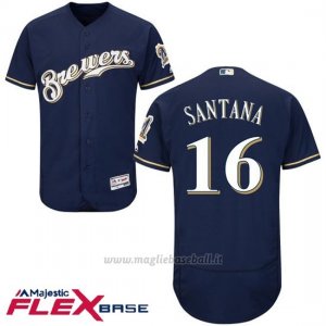 Maglia Baseball Uomo Milwaukee Brewers Domingo Santana Blu Autentico Collezione Flex Base