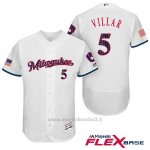 Maglia Baseball Uomo Milwaukee Brewers 2017 Estrellas y Rayas Jonathan Villar Bianco Flex Base