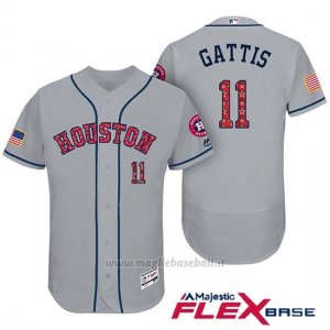 Maglia Baseball Uomo Houston Astros 2017 Estrellas y Rayas Evan Gattis Grigio Flex Base