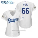 Maglia Baseball Donna Los Angeles Dodgers 2017 Postseason Yasiel Puig Bianco Cool Base
