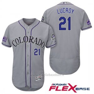 Maglia Baseball Uomo Colorado Rockies Jonathan Lucroy 21 Grigio 25th Season Flex Base