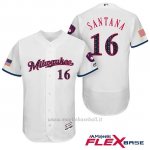 Maglia Baseball Uomo Milwaukee Brewers 2017 Estrellas y Rayas Domingo Santana Bianco Flex Base