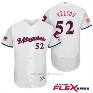 Maglia Baseball Uomo Milwaukee Brewers 2017 Estrellas y Rayas Jimmy Nelson Bianco Flex Base