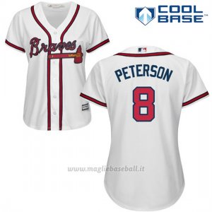 Maglia Baseball Donna Atlanta Braves 8 Jace Peterson Bianco Autentico Collezione Cool Base