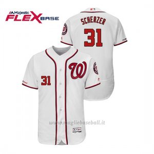 Maglia Baseball Uomo Washington Nationals Max Scherzer 150th Aniversario Patch Flex Base Bianco