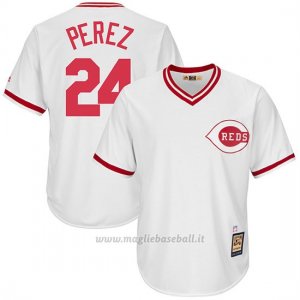 Maglia Baseball Uomo Cincinnati Reds Mensrojos 24 Tony Perez Bianco Cooperstown Collezione