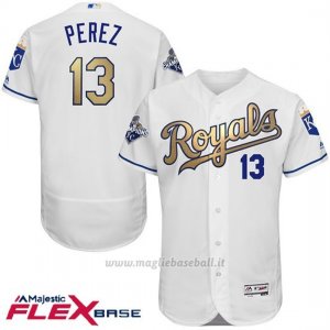 Maglia Baseball Uomo Kansas City Royals Salvador Perez World Series Campione Or Program Bianco Flex Base