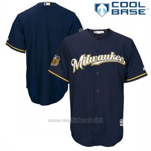 Maglia Baseball Uomo Milwaukee Brewers Blu 2017 Allenamento Primaverile Cool Base