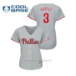 Maglia Baseball Donna Philadelphia Phillies 3 Bryce Harper Cool Base Majestic Segunda Grigio