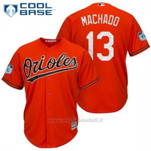 Maglia Baseball Uomo Baltimore Orioles 13 Manny Machado Arancione 2017 Allenamento Primaverile Cool Base Giocatore