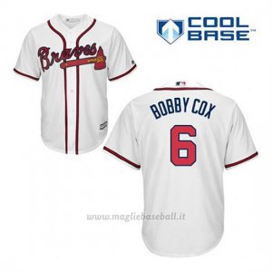 Maglia Baseball Uomo Atlanta Braves 6 Bobby Cox Bianco 1ªCool Base