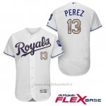 Maglia Baseball Uomo Kansas City Royals 13 Salvador Perez Bianco 2017 Flex Base