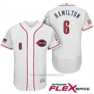 Maglia Baseball Uomo Cincinnati Reds 2017 Estrellas Y Rayas 6 Billy Hamilton Bianco Flex Base