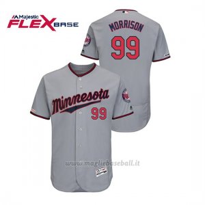Maglia Baseball Uomo Minnesota Twins Logan Morrison 150th Aniversario Patch Autentico Flex Base Grigio