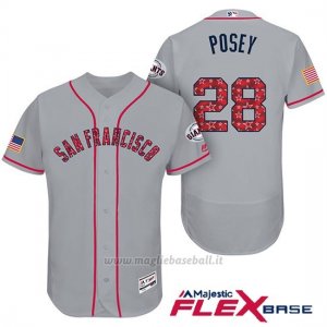 Maglia Baseball Uomo San Francisco Giants 2017 Estrellas y Rayas Buster Posey Grigio Flex Base
