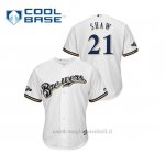 Maglia Baseball Uomo Milwaukee Brewers 21 Travis Shaw 2019 Postseason Cool Base Bianco