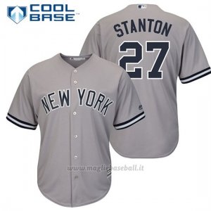 Maglia Baseball Uomo New York Yankees 27 Giancarlo Stanton Grigioreplica Giocatore Cool Base