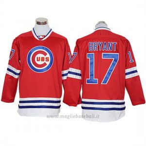 Maglia Baseball Uomo Chicago Cubs 17 Kris Bryant Autentico Rosso Long Sleeve