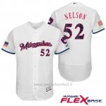 Maglia Baseball Uomo Milwaukee Brewers 2017 Estrellas y Rayas Jimmy Nelson Bianco Flex Base