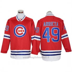 Maglia Baseball Uomo Chicago Cubs 49 Jake Arrieta Autentico Rosso Long Sleeve