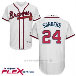 Maglia Baseball Uomo Atlanta Braves 24 Deion Sanders Majestic Autentico Collezione Bianco Flex Base
