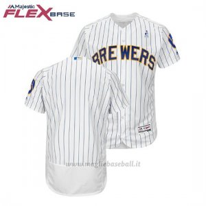 Maglia Baseball Uomo Milwaukee Brewers Bianco 2018 Dia del Padre Flex Base