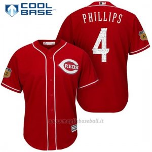 Maglia Baseball Uomo Cincinnati Reds Brandon Phillips 4 Scarlet 2017 Allenamento Primaverile Cool Base Giocatore