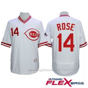 Maglia Baseball Uomo Cincinnati Reds 14 Pete Rose Majestic Autentico Collezione Flex Base Bianco