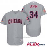 Maglia Baseball Uomo Chicago Cubs 2017 Estrellas y Rayas Cubs 34 Jon Lester Grigio Flex Base