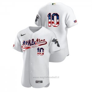 Maglia Baseball Uomo Oakland Athletics Marcus Semien 2020 Stars & Stripes 4th of July Bianco