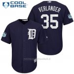 Maglia Baseball Uomo Detroit Tigers Justin Verlander 35 Blu 2017 Allenamento Primaverile Cool Base Giocatore