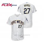 Maglia Baseball Uomo Milwaukee Brewers Zach Davies 150th Aniversario Patch Autentico Flex Base Bianco Blu