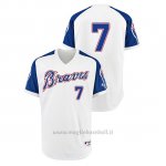 Maglia Baseball Hombre Atlanta Braves 7 Dansby Swanson Turn Back The Clock 1974 Autentico Bianco