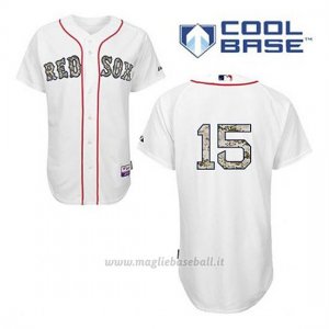 Maglia Baseball Uomo Boston Red Sox 15 Dustin Pedroia Bianco Usmc Cool Base