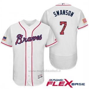 Maglia Baseball Uomo Atlanta Braves 2017 Estrellas y Rayas 3 Dansby Swanson Bianco Flex Base